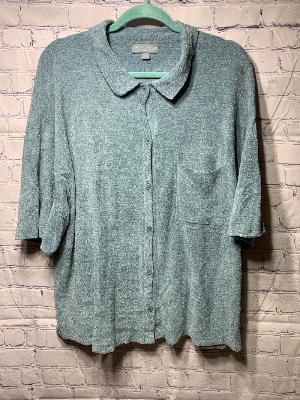Barefoot Dreams Womens Cozychic Ultra Lite Short Sleeve Button Down Sz 1X Blue